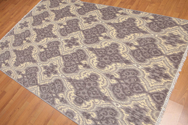 5x7 Gray, Ivory, Warm Grey Color Hand Knotted All-Over 100% Wool Contemporary Oriental Rug