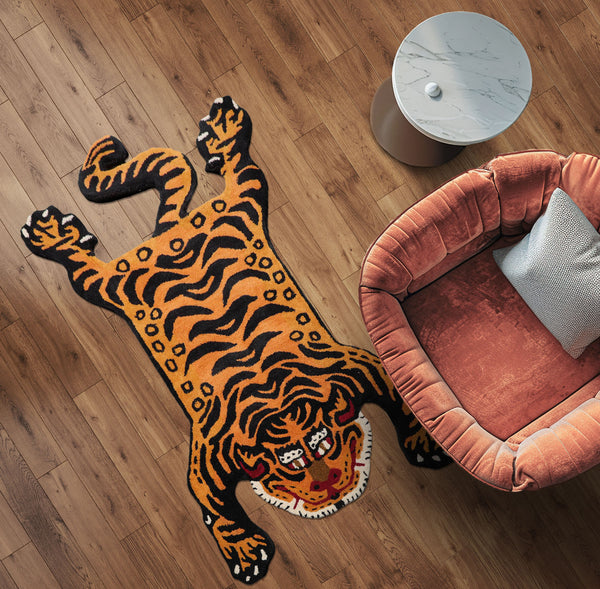 LoomBloom Tiger Handmade 100% Wool Novelty/Animal Oriental Area Rug Orange 3' x 5'