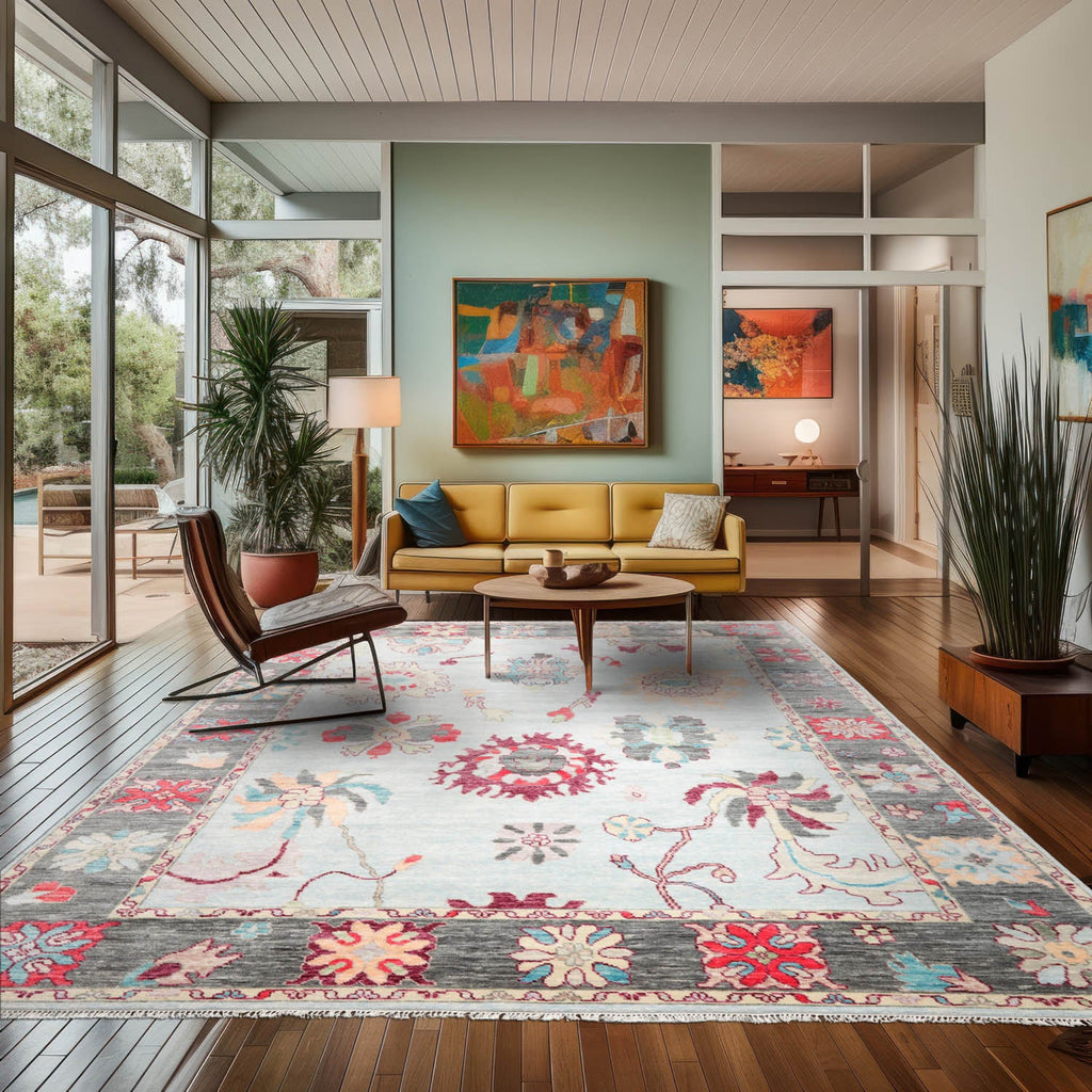 LoomBloom 9'6"x12'2" Aqua Hand Tufted Modern & Contemporary Oushak Wool Oriental Rug